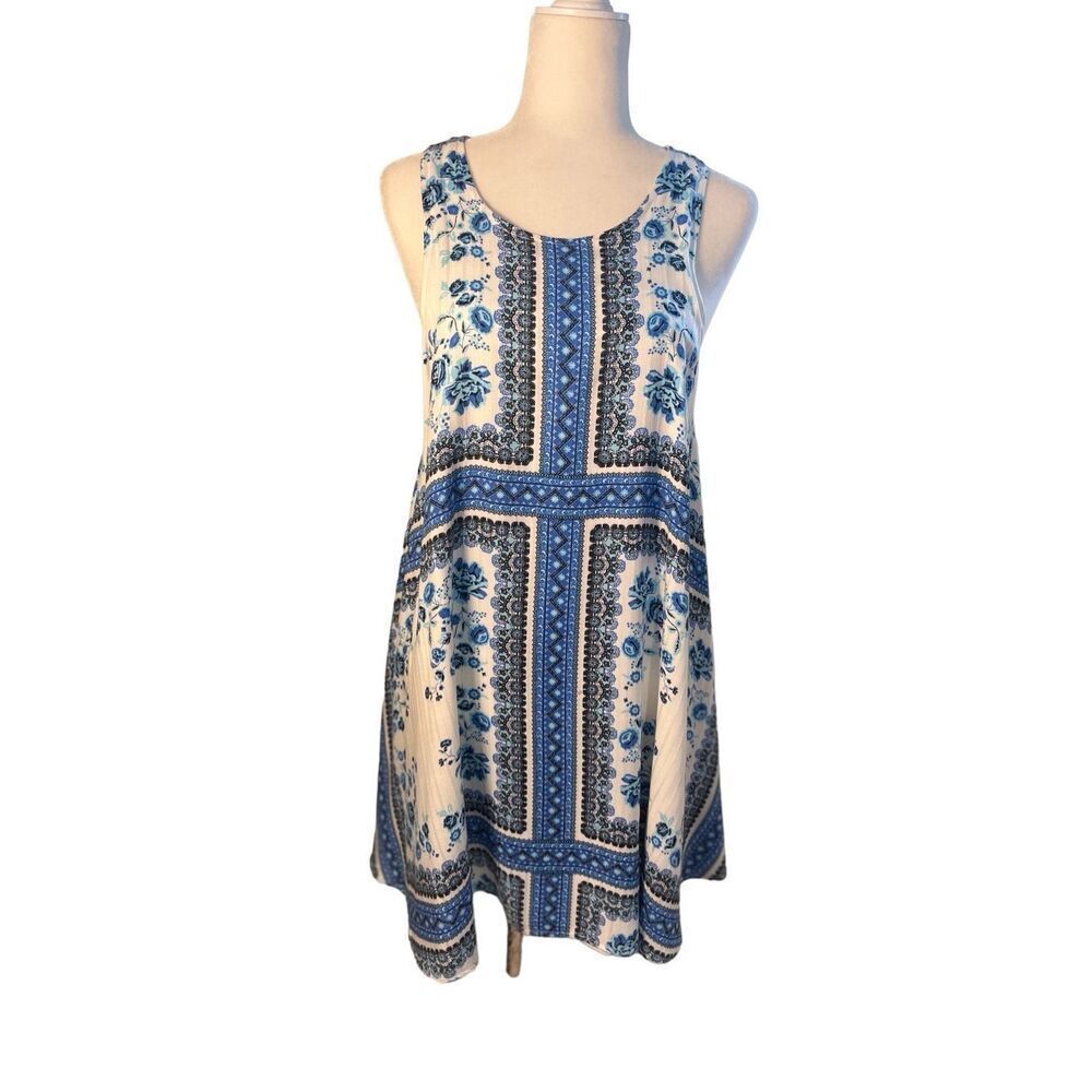 c+j Collection blue and white floral sleeveless swing dress - M